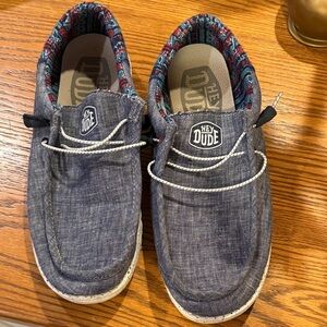 Hey Dude Chambray Slip-On Shoes in Navy with White Laces
